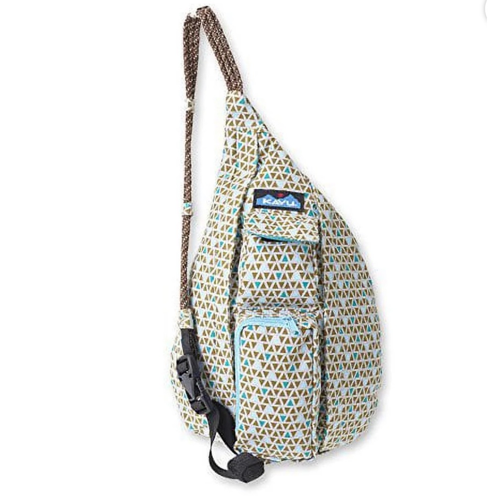 KAVU Sling Bag with Triangle Geometric Pattern Teal & Khaki